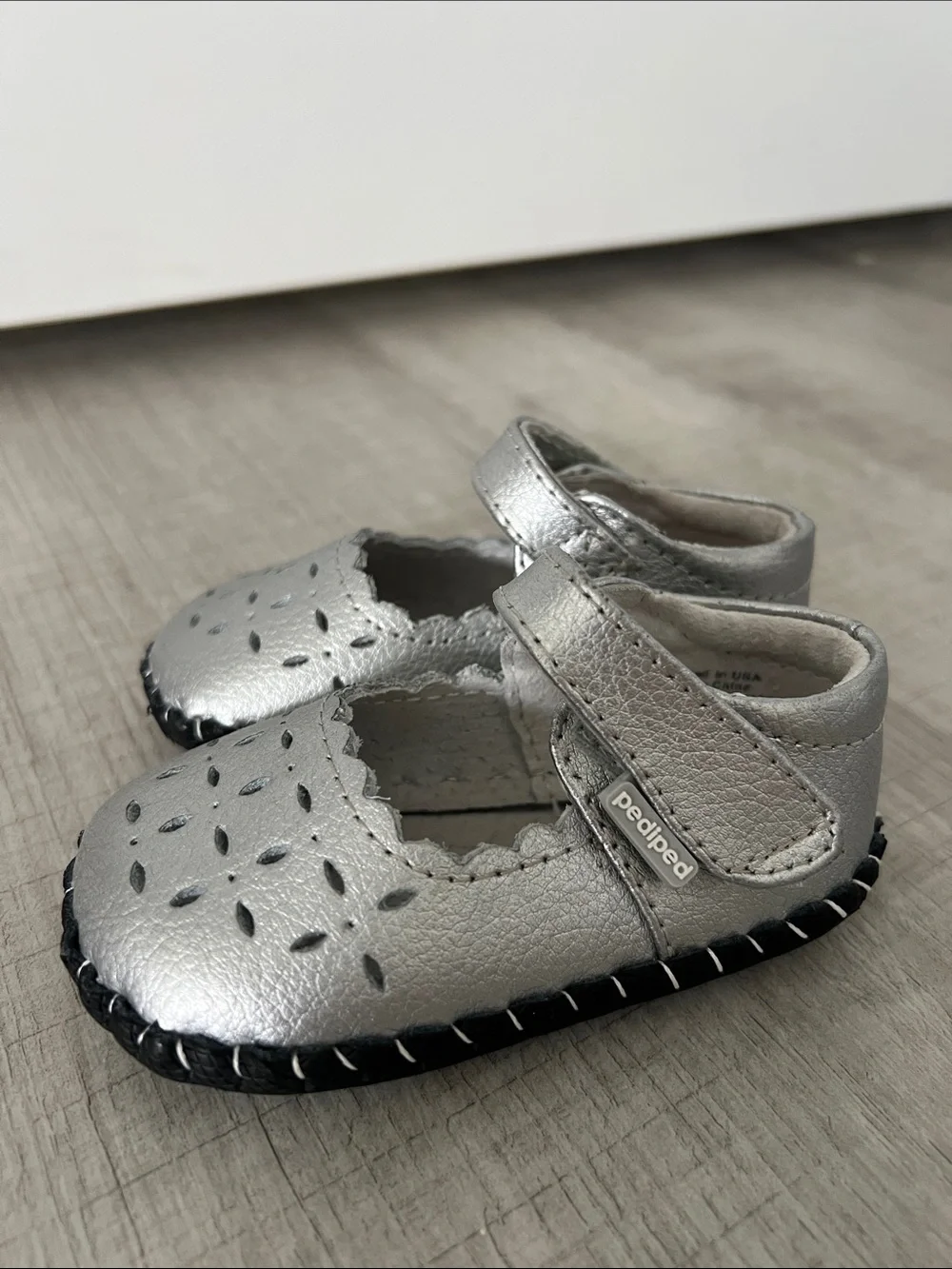 pediped Silver Leather Mary Jane Walker Shoes